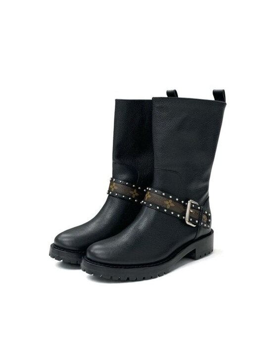 Louis Vuitton Shoes - Louis Vuitton Monogram Boots Short Shoes Leather Black Brown Logo Belt